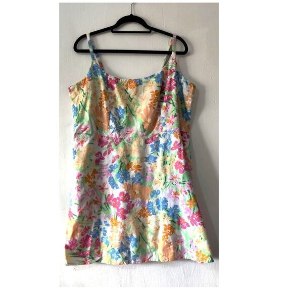 Old Navy Fit & Flare Floral Linen-Blend Mini Dress Size XXL Pockets Pastel Color - Picture 3 of 8